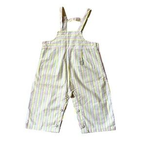 VINTAGE Handmade Overalls Pants 2T Pink Yellow Blue Wide Leg Tank Striped